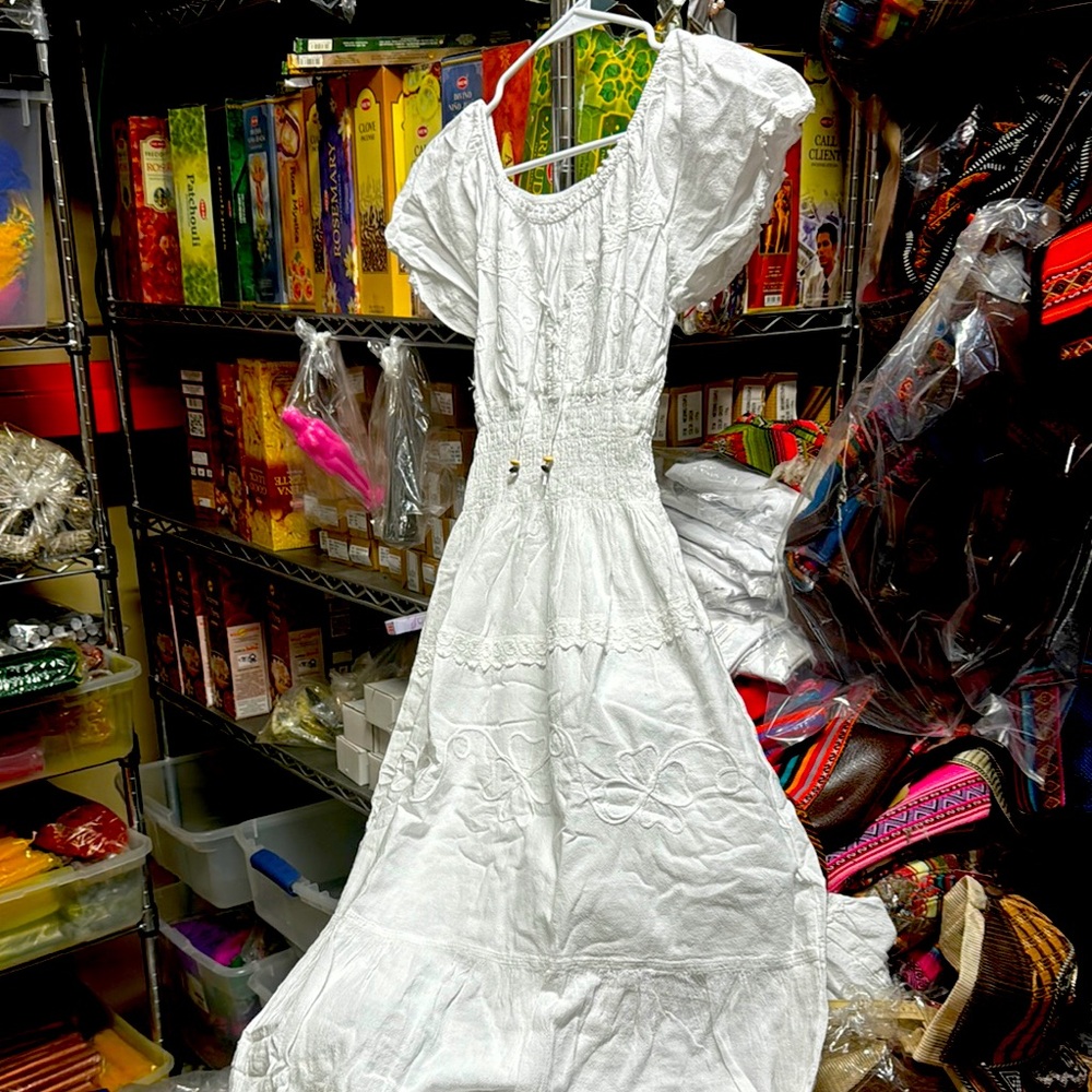 Elegant White Women's Dress 100% cotton made in Peru one size fits all